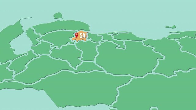 Mapa de Venezuela  con divisi&oacute;n pol&iacute;tica resaltando el estado Yaracuy con su capital San Felipe