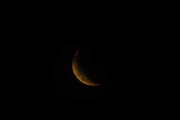 Crescent moon illuminates the night sky with a warm glow © Claudio Bórquez