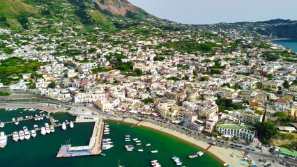 Fototapeta premium Stunning aerial view of Chiaia beach and turquoise sea in Ischia