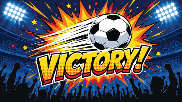 Soccer Victory Celebration Poster, Football Championship Goal Explosion with Stadium Crowd Background