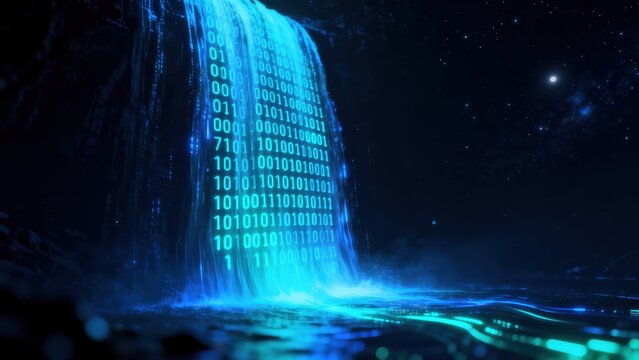 Digital waterfall with binary code