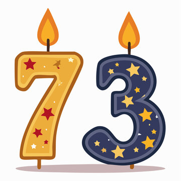Number 73 Birthday Candles with Stars