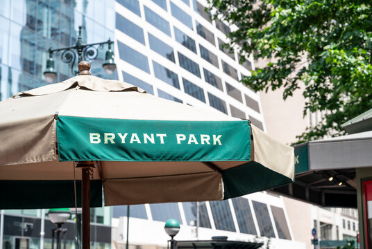 An umbrella outside Bryant Park in midtown Manhattan.