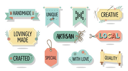Obraz premium Collection of vintage style handmade artisan labels and craft gift tags for small business branding and creative projects
