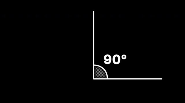 Animation of angles formed between two intersecting lines. Demonstration of 180, 90, and 45 degree angles between lines. Geometry, trigonometry.