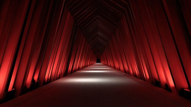 Stunning photo of abstract red tunnel with light.