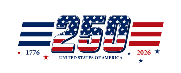 Fototapeta na wymiar 250 years anniversary USA. United States Independence day text design national holiday. Vector illustration.