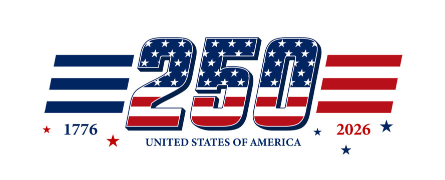 250 years anniversary USA. United States Independence day text design national holiday. Vector illustration.