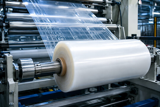 Industrial paper roll production on automated factory machinery in modern manufacturing plant