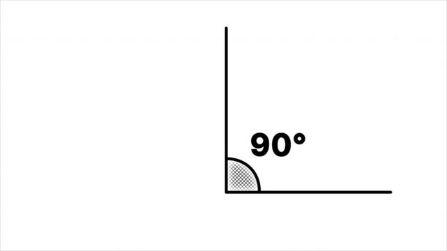 Animation of angles formed between two intersecting lines. Demonstration of 180, 90, and 45 degree angles between lines. Geometry, trigonometry.
