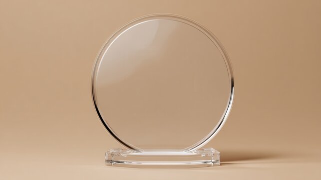 Stunning photo of empty acrylic award design mockup, blank glass trophy mockup. Template for a transparent crystal prize plate.
