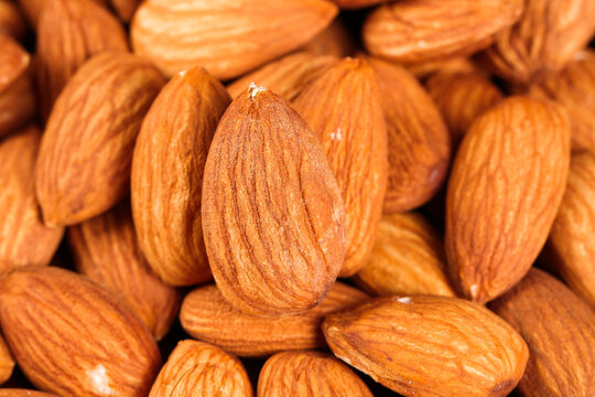 Roasted Almonds Close-Up - Healthy Nuts Stock Photo
