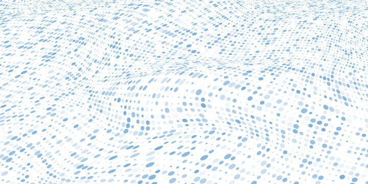 Vector abstract blue background frame of geometric shapes. Circular ornament. Pattern of dots, particles, molecules, fragments. Poster for technology, vector dots halftone blue