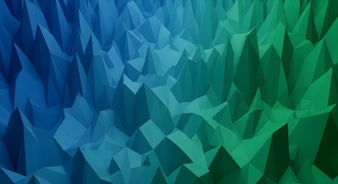 Abstract low poly geometric background with a gradient of blue and green hues.
