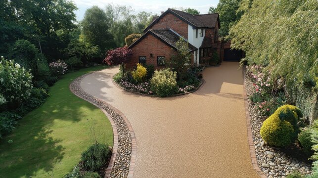 Stunning photo of resin driveway upgrade completed for a stand alone home.
