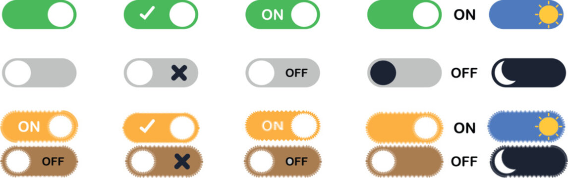 Various toggle switch buttons on and off