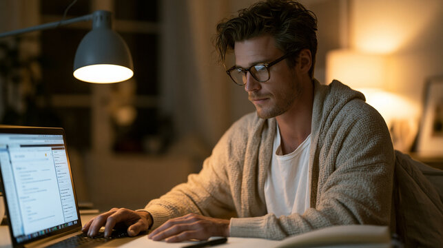 Late-night solo operator configuring Zapier-equivalent workflow between inventory management and invoicing tools, browser tabs showing connected integrations, notebook beside