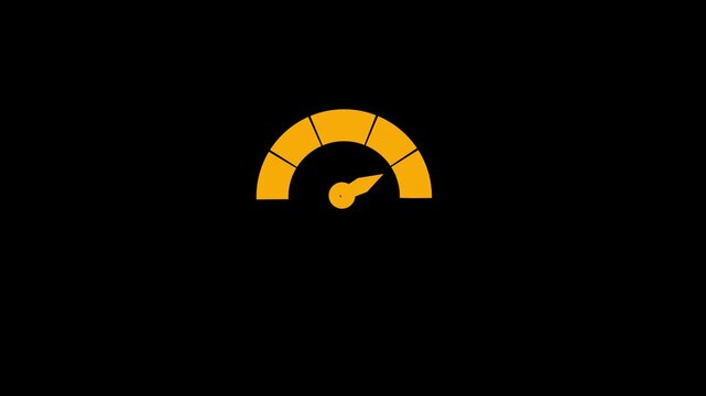 Gauge needle rising from green safety to red danger zone on a speedometer icon, illustrating high risk or performance concepts in a flat animation