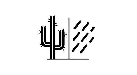 Obraz premium Minimalist black cactus and rain icon on white background