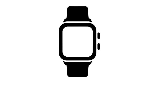 Minimal black silhouette icon, simple flat vector, bold black shape, no, no shading smart watch icon vector illustration on a, flat icon style