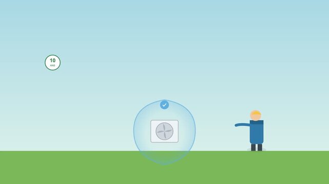 Heat pump ten year warranty flat design animation for energy efficiency concept