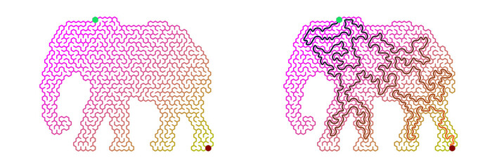 An elephant silhouette in a colorful labyrinth © Fatima