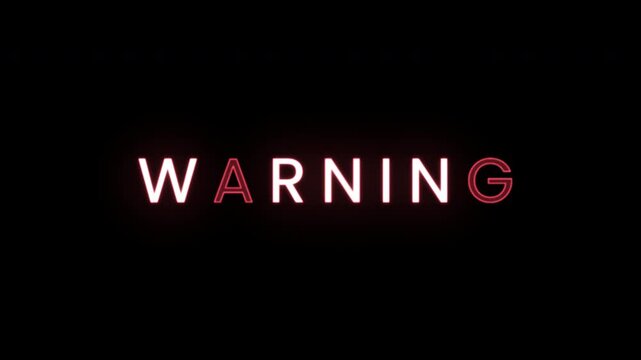neon warning sign with flicker effect, cinematic trigger warning text animation with alpha channel, danger or alert, cyberspace and cyber security, red glow ideal for creative projects, 4K Element