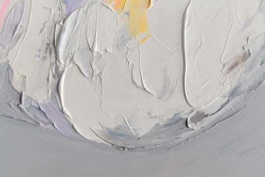 Oil painting created with a palette knife showing textured strokes on a canvas surface from a close view