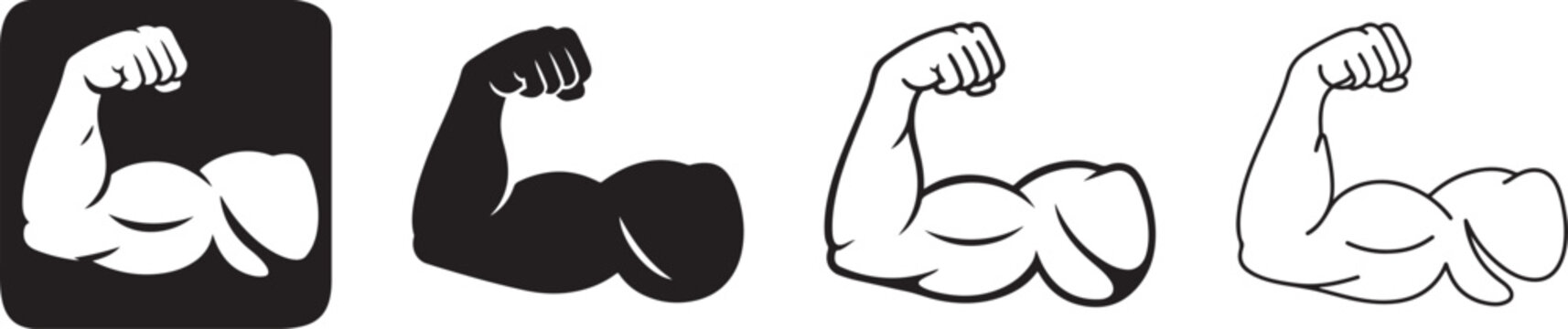 Strong arm flexing bicep muscle icon set.