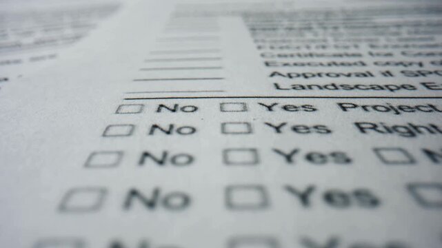 Empty paper questionnaire closeup. Unfilled checklist with places for checkmarks.