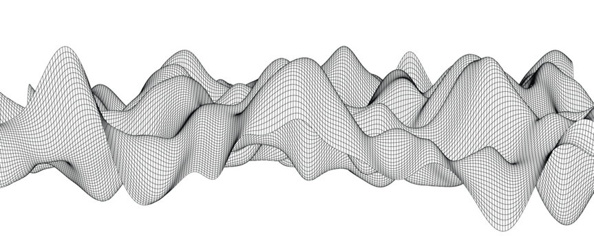 Abstract 3d wireframe wave background, digital landscape or sound wave visualization with grid pattern