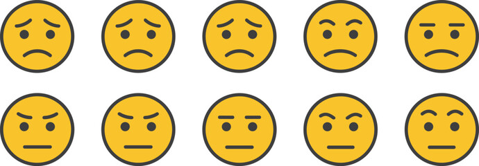 Fototapeta premium Sad and Angry Emoji Faces Collection emoticon unhappy