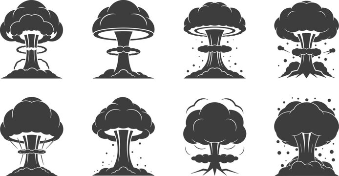 Nuclear Explosion Mushroom Cloud Silhouettes atomic bomb