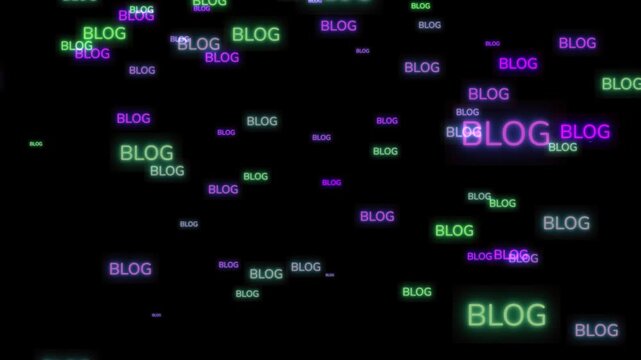 Neon Blog Text Animation on Black Digital Background