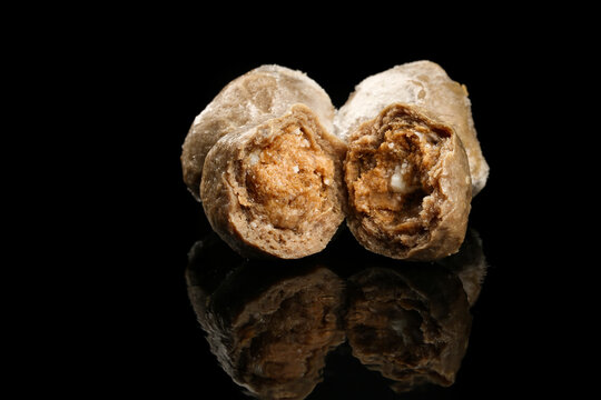 Delicious Traditional Teochew Style Chinese Beef Balls Handmade Cooked Food on Black Background