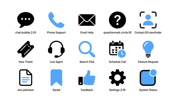 Customer support icons for help and contact on white background