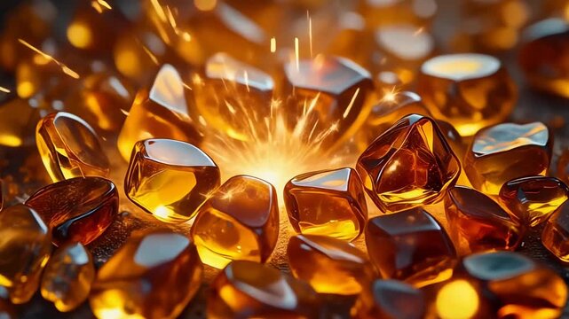 Glowing Amber Crystals with Fiery Core 4K Generative AI