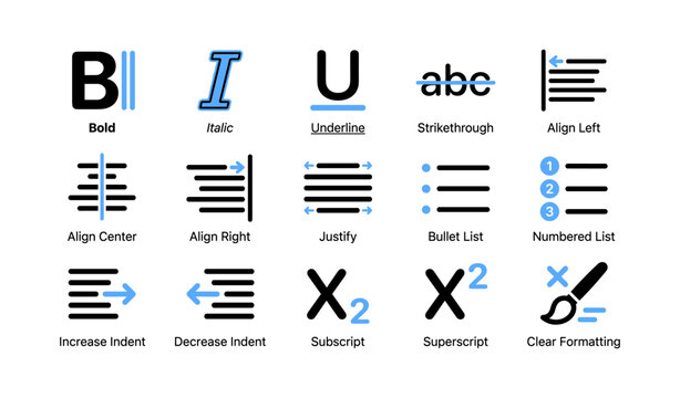 Text formatting icons showing style and alignment on white background