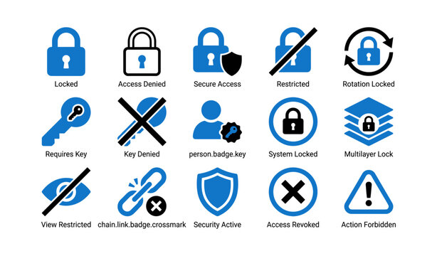 Lock and security icons showing access states on white background