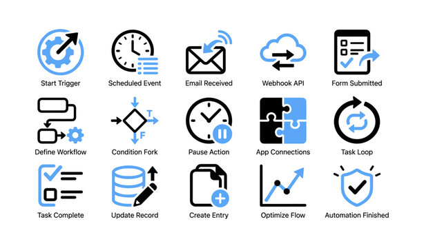 Workflow automation and trigger icons arranged in grid layout