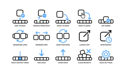 Naklejka premium App dock icons showing add remove move and arrange actions