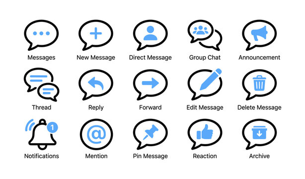 Messaging icons showing chat actions and notifications on white