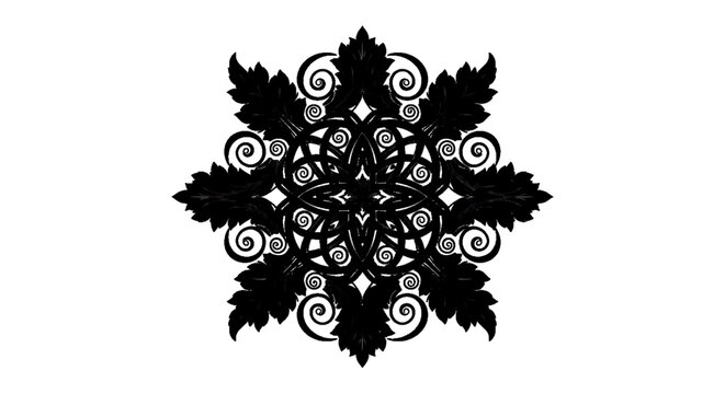 Vector illustration of ornate floral mandala pattern with intricate swirls and leaf motifs on a transparent background