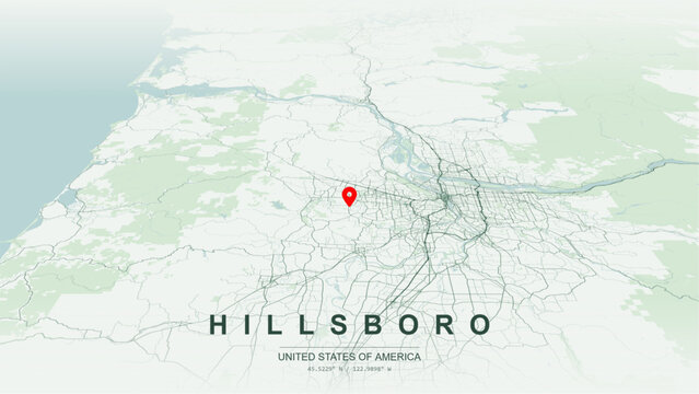 Modern minimalist vector map of Hillsboro, Oregon, USA. High-quality scalable illustration of Hillsboro city grid, Sunset Highway US 26, Tualatin River for posters design.
