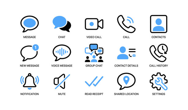 Messaging icons representing call chat and contact functions