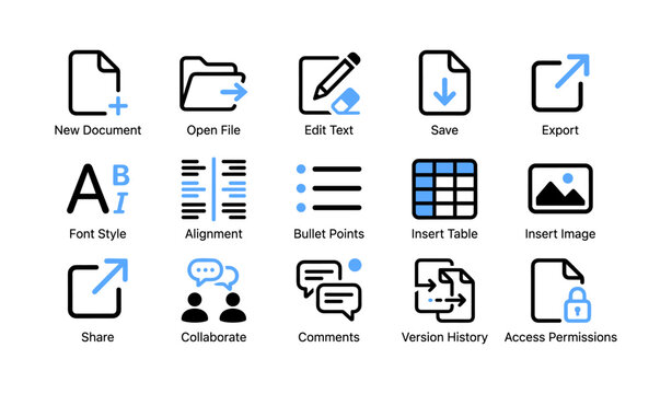 Document icons for editing sharing and collaboration tools