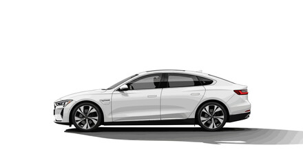 Fototapeta premium Modern white luxury car vehicle driving on road in daytime with sleek design and shiny exterior