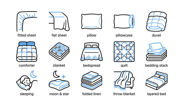 Bedding icons arranged in grid on white background