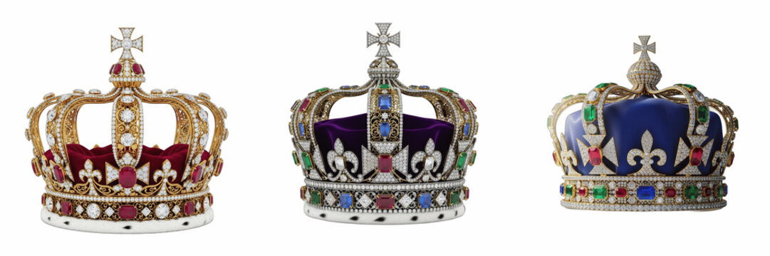 Majestic Imperial British Royal Crown with Velvet and Jewels Isolated PNG Asset, Ornate Coronation Headpiece Sovereign Tiara Emblem for Monarchy Heritage Luxury Branding and Historical Layouts