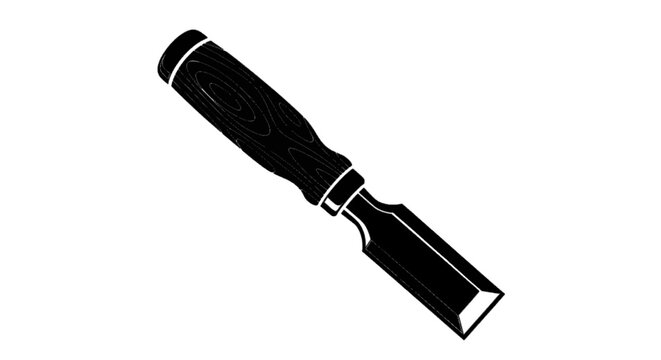Minimal black silhouette icon, simple flat vector, bold black shape, no, no shading wood chisel with wooden handle on a, flat icon style